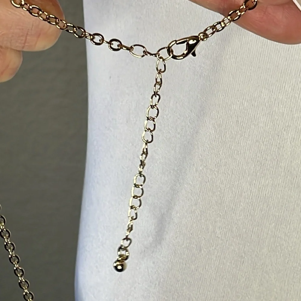 NWT 14th & Union Green Jewel Tone Necklace Strand Gold Tone Chain